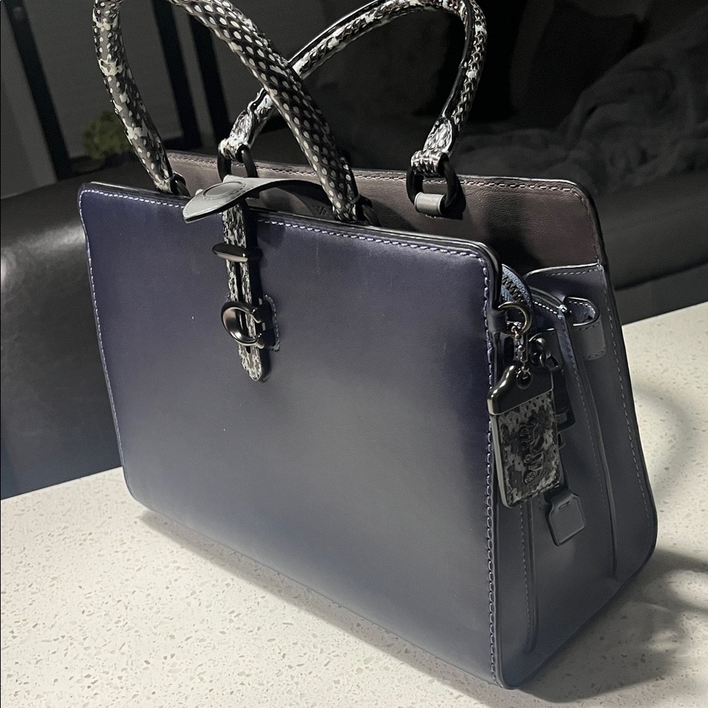 Coach Dark Blue Satchel with Braided Handle - Picture 2 of 7